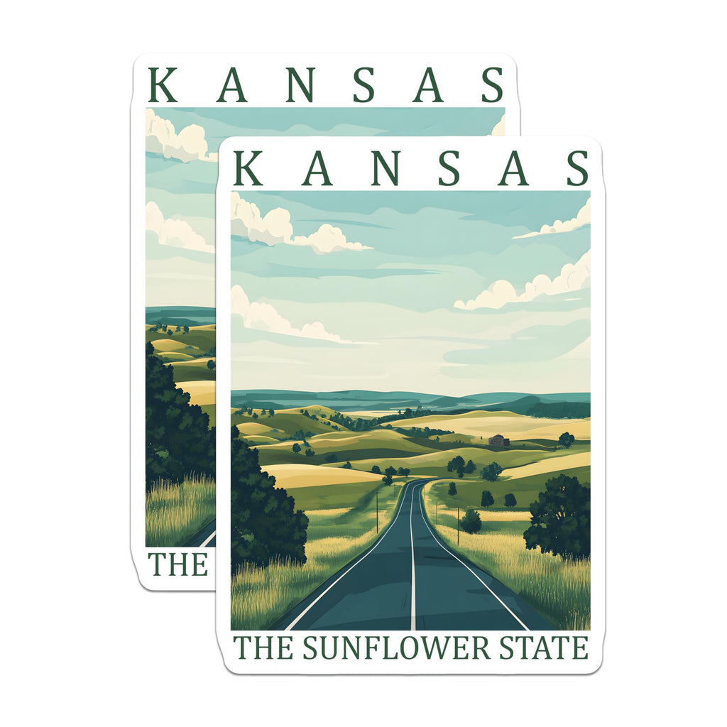 (2 Pack) Kansas State Magnets - The Sunflower State Scenic Travel Art - Rolling Hills Prairie Road Trip Landscape Decor - 5 Inches On Longest Side - Thick Durable Magnet - Made in USA - MAG19435