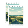 (2 Pack) Kansas State Magnets - The Sunflower State Scenic Travel Art - Rolling Hills Prairie Road Trip Landscape Decor - 5 Inches On Longest Side - Thick Durable Magnet - Made in USA - MAG19435