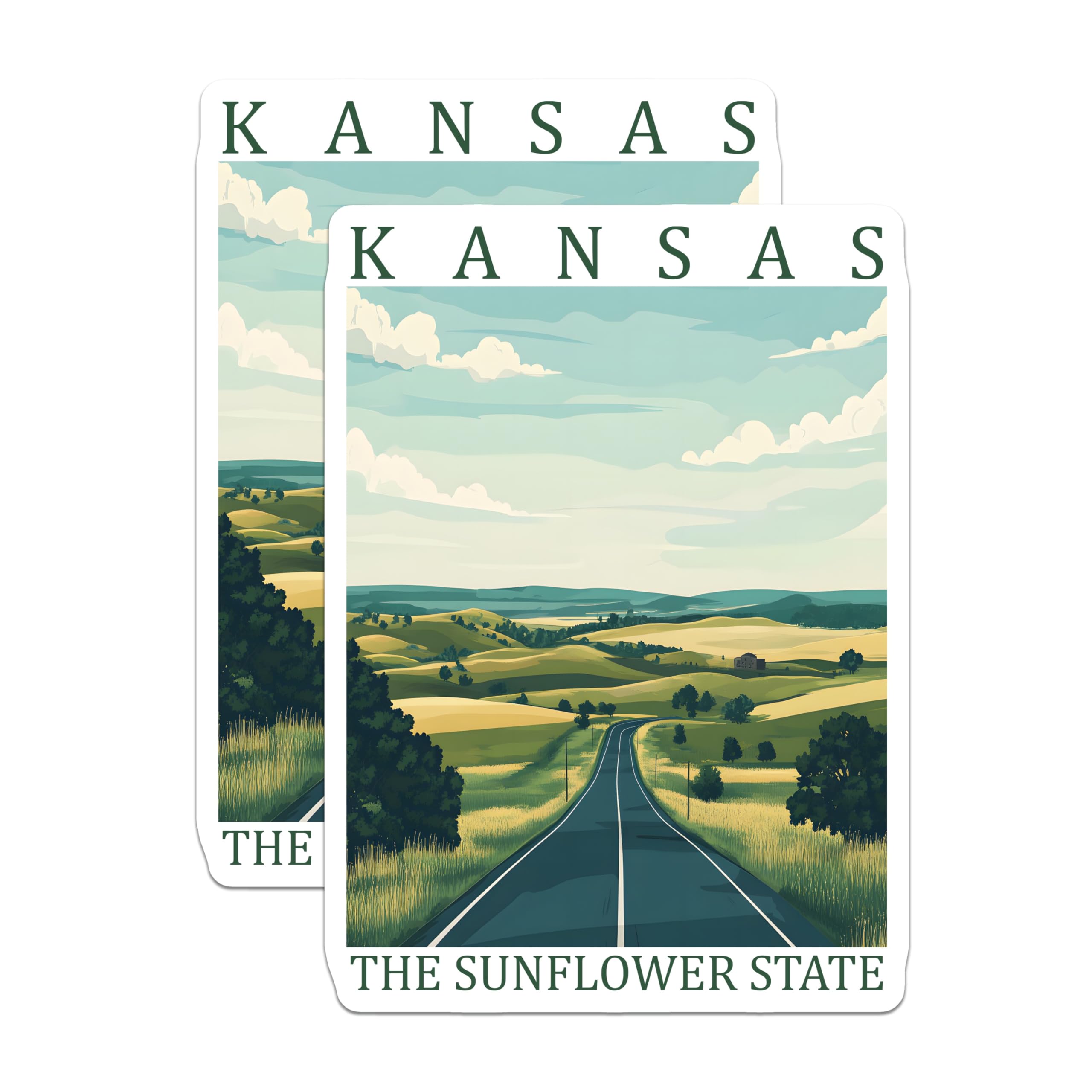 (2 Pack) Kansas State Magnets - The Sunflower State Scenic Travel Art - Rolling Hills Prairie Road Trip Landscape Decor - 5 Inches On Longest Side - Thick Durable Magnet - Made in USA - MAG19435