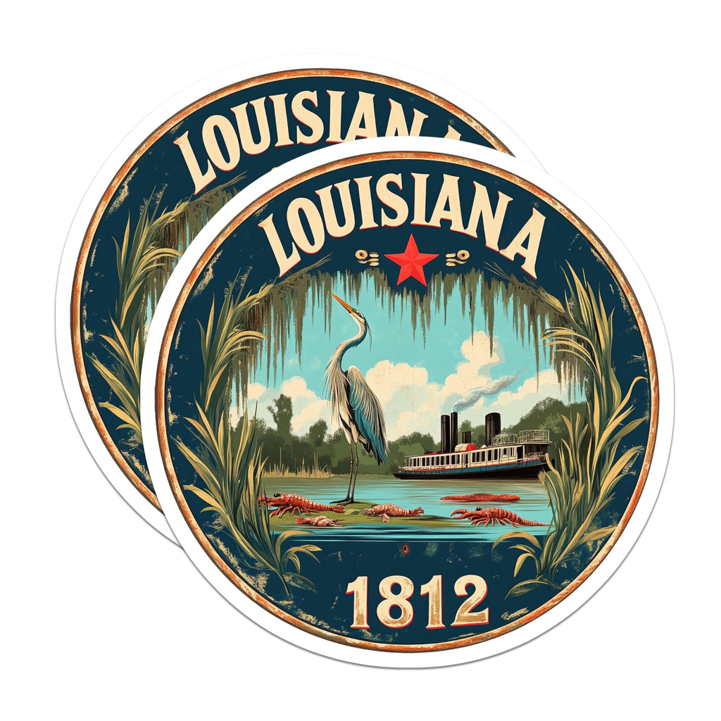 (2 Pack) Louisiana Magnets - State Pride Decor - Heron Steamship Fridge Magnets - 5" On Longest Side - Premium Magnet - for Cars, Refrigerators, Toolboxes, Lockers - Made in USA - MAG15872