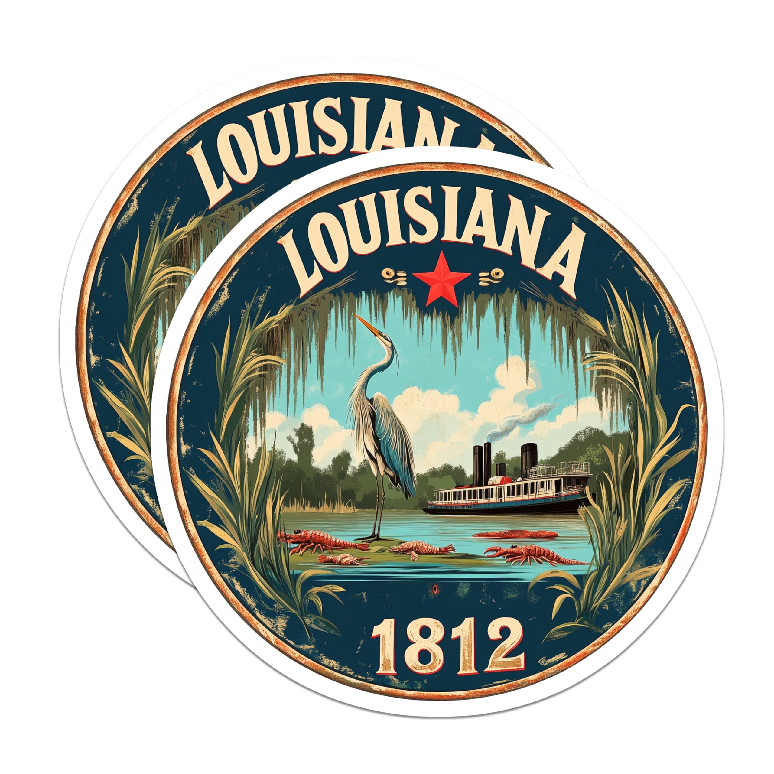(2 Pack) Louisiana Magnets - State Pride Decor - Heron Steamship Fridge Magnets - 5" On Longest Side - Premium Magnet - for Cars, Refrigerators, Toolboxes, Lockers - Made in USA - MAG15872