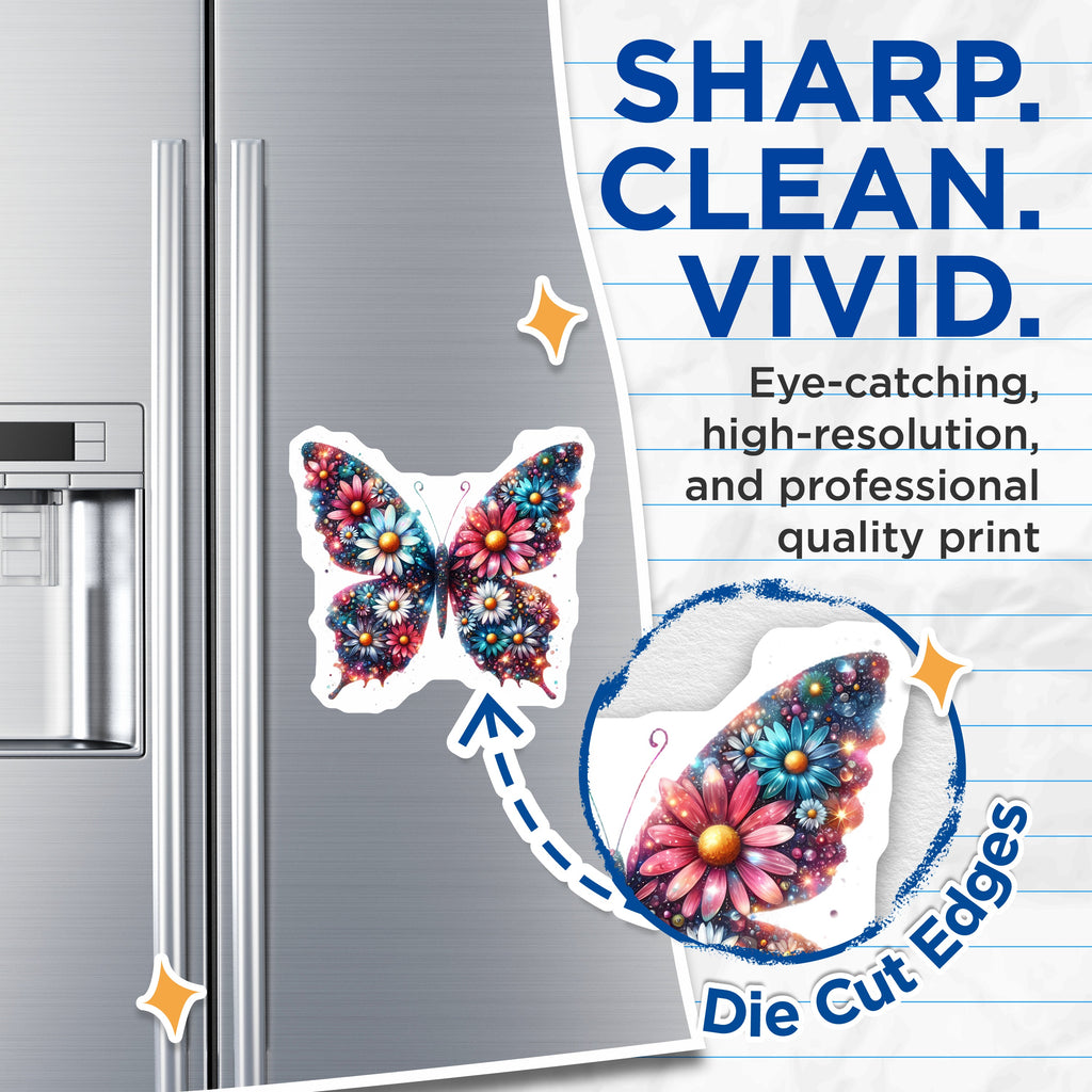 (2 Pack) Sparkly Butterfly Magnets - Floral Fridge Decor - Aesthetic Locker Accessory - 5 Inches On Longest Side - Thick Durable Magnet - Made in USA - MAG38397