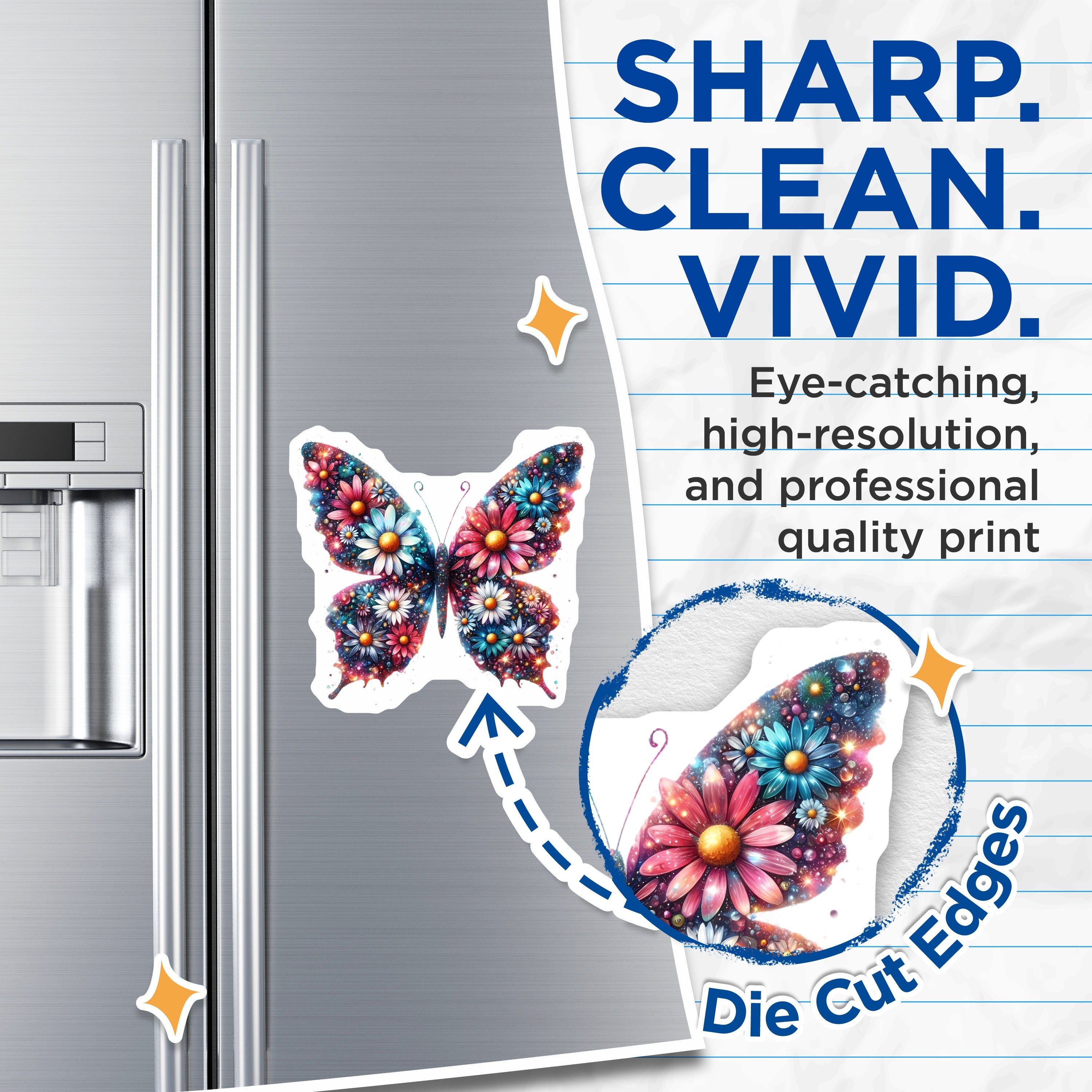 (2 Pack) Sparkly Butterfly Magnets - Floral Fridge Decor - Aesthetic Locker Accessory - 5 Inches On Longest Side - Thick Durable Magnet - Made in USA - MAG38397