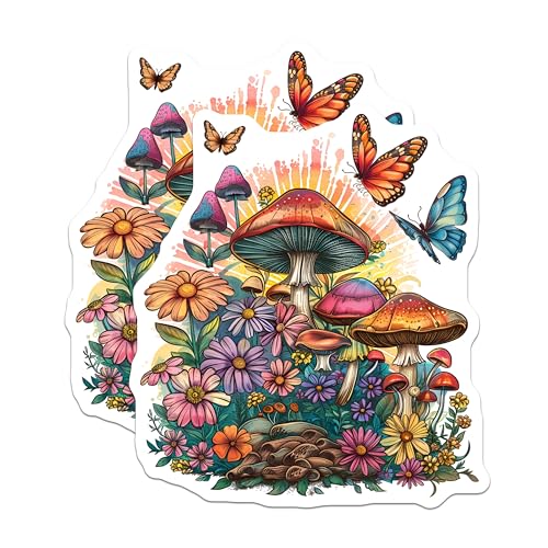 (2 Pack) Colorful Mushroom Stickers - Botanical DÃƒÂ©cor - 5" On Longest Side - Sticks to Smooth Flat Surfaces - Made in USA - BMCS8872 - BMCS8872