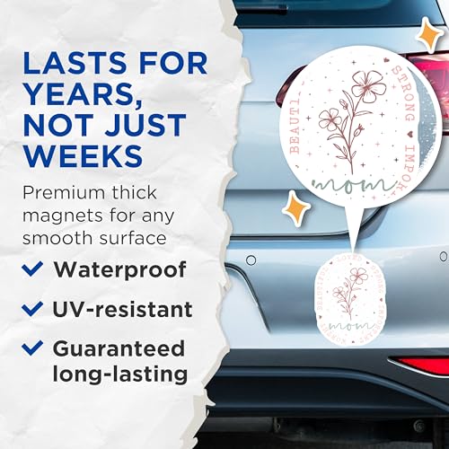 (2 Pack) Mom Strong Loved Important Magnets - Beautiful Worthy Magnets - Mother's Day Flower Decor Magnets - 5" On Longest Side - for Cars, Fridges, Toolboxes - Made in USA - MAG6858
