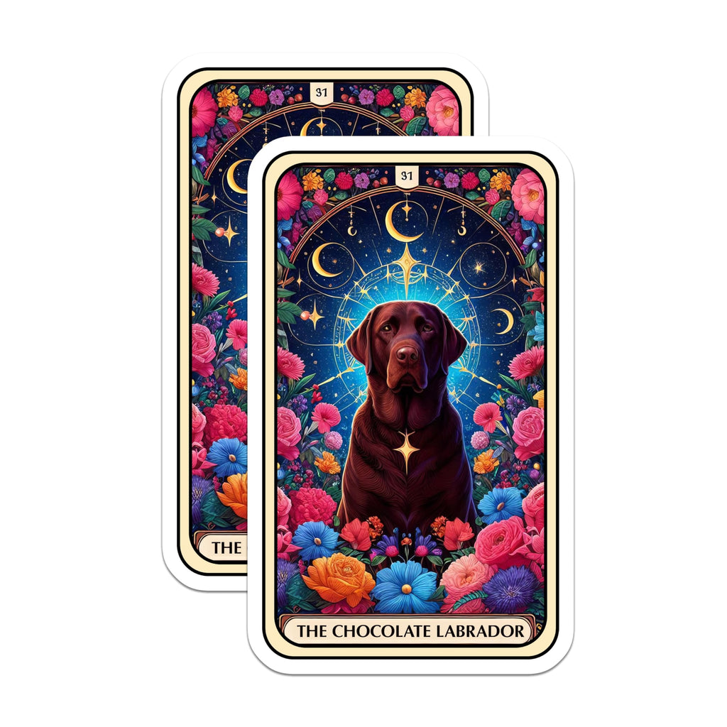 (2 Pack) Chocolate Labrador Stickers - Astrology Dog Stickers - Floral Dog Stickers - 5" On Longest Side - Sticks to Smooth Flat Surfaces - Made in USA - BMCS4811