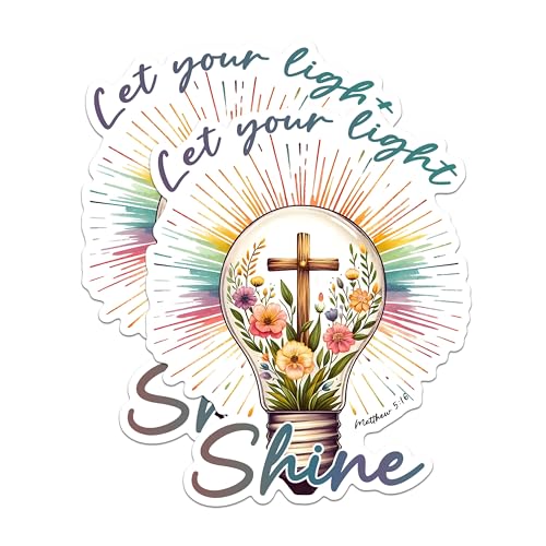 (2 Pack) Inspirational Light Shine Stickers - Matthew 5:16 Stickers - Christian Motivational Stickers - 5" On Longest Side - Sticks to Any Smooth Flat Surface - Made in USA - BMCS2830