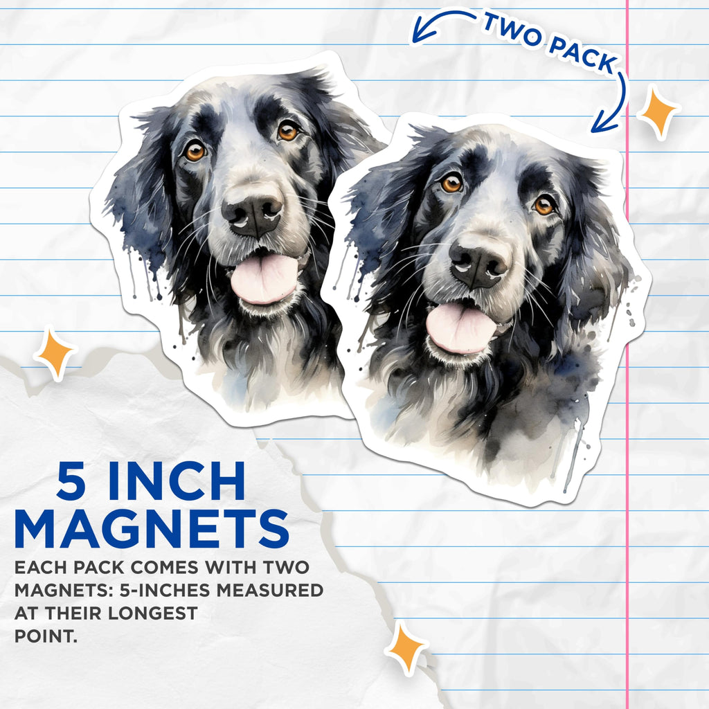 (2 Pack) Black White Dog Magnets - Watercolor Fluffy Canine Art - Pet Animal Enthusiast Decor - Fridge Locker Display - 5 Inches On Longest Side - Thick Durable Magnet - Made in USA - MAG24793