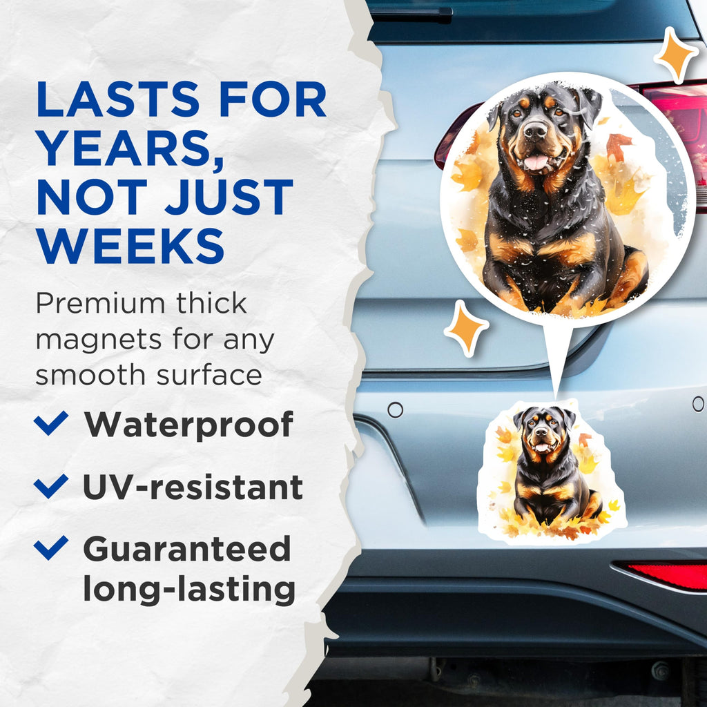 (2 Pack) Rottweiler Magnets - Autumn Dog Magnets - Fall Decor Pet Lover Canine Fridge Decor - 5 Inches On Longest Side - Thick Durable Magnet - Made in USA - MAG29309