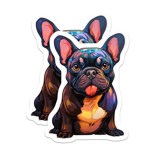 (2 Pack) French Bulldog Illustration Stickers - Cute Dog Stickers - Colorful Pet Stickers - 5" On Longest Side - Sticks to Smooth Flat Surfaces - Made in USA - BMCS3941