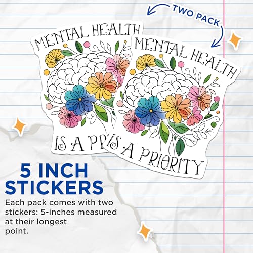 (2 Pack) Mental Health Stickers - Positive Affirmation Stickers - Mental Wellness Stickers - 5" On Longest Side - Sticks to Any Smooth Flat Surface - Made in USA - BMCS3247