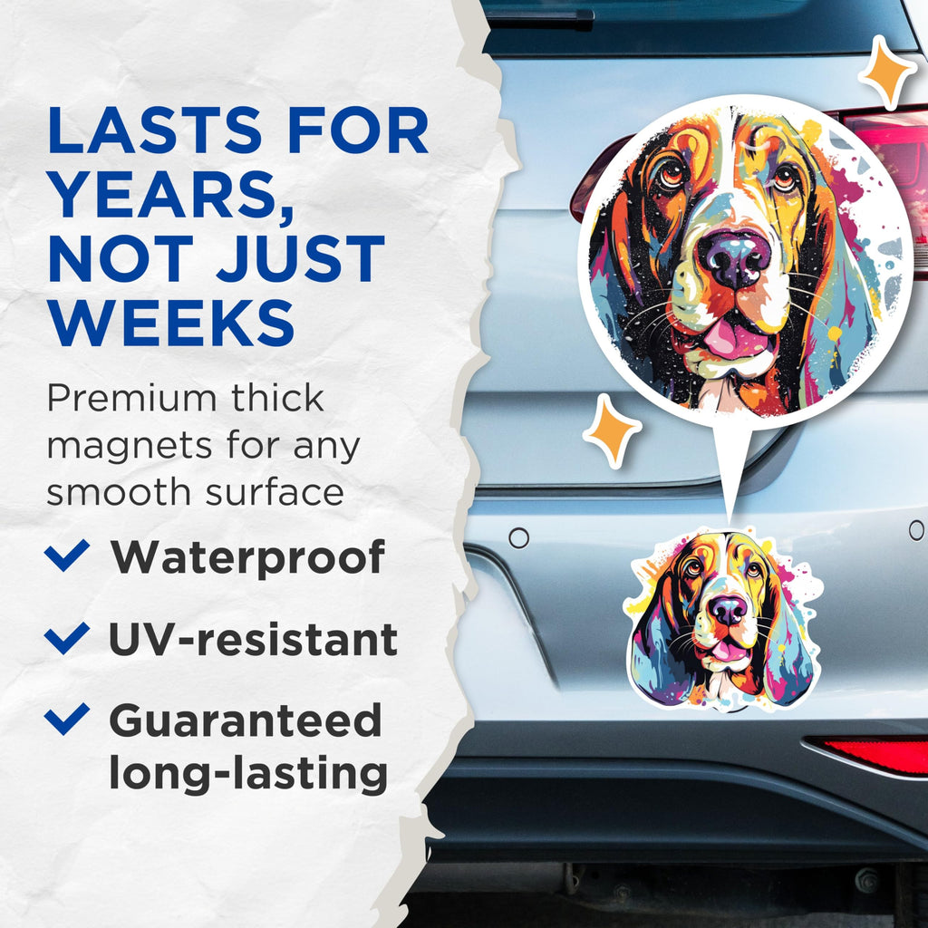 (2 Pack) Basset Hound Dog Breed Magnets - 5 Inches On Longest Side - Choose from Over 100 Dog Breeds - for Cars, Refrigerators, Toolboxes - Made in USA - MAG1767