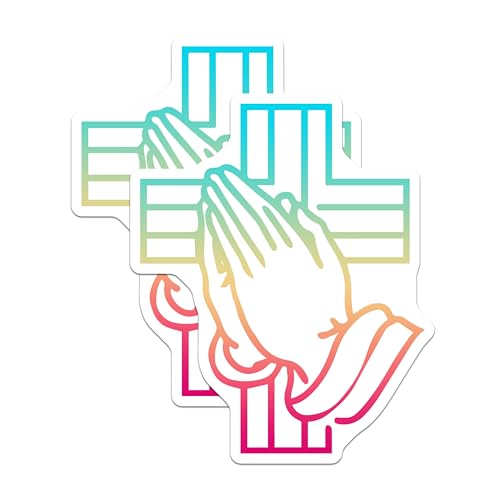 (2 Pack) Praying Hands Cross Stickers - Religious Spiritual - Faith-Based Vinyl Decals - 5" On Longest Side - Sticks to Smooth Flat Surfaces - Made in USA - BMCS5616