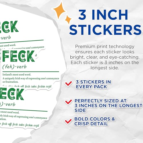 (3 Pack) Feck Decals - Irish Slang Sticker - Funny Annoyance Decals- 3 Inches On Longest Side - Easy Peel & Apply - Made in USA - 3MCS5898