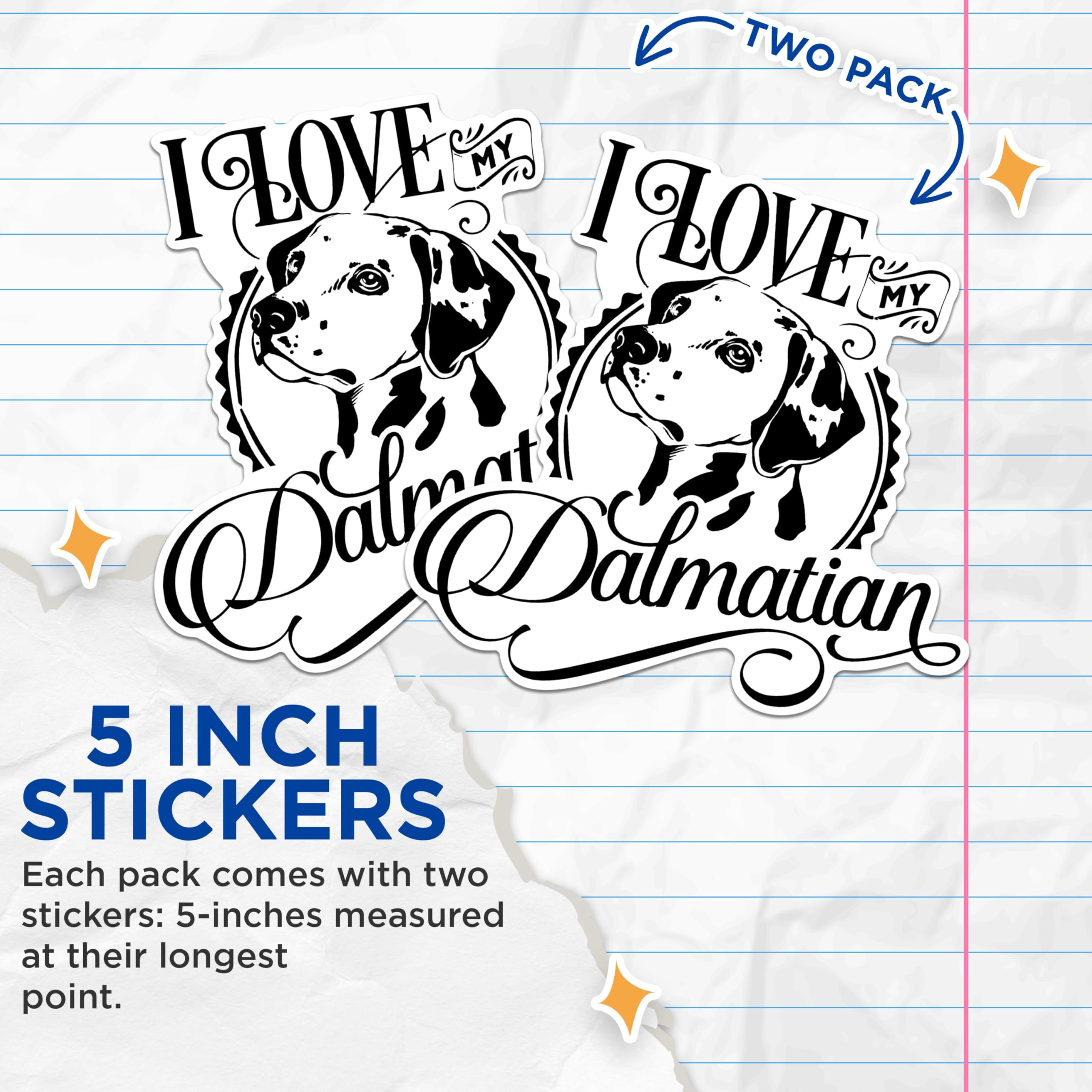 (2 Pack) I Love My Dalmatian Stickers - Dog Lover Stickers - Animal Print Stickers - 5" On Longest Side - Sticks to Any Smooth Flat Surface - Made in USA - BMCS2967