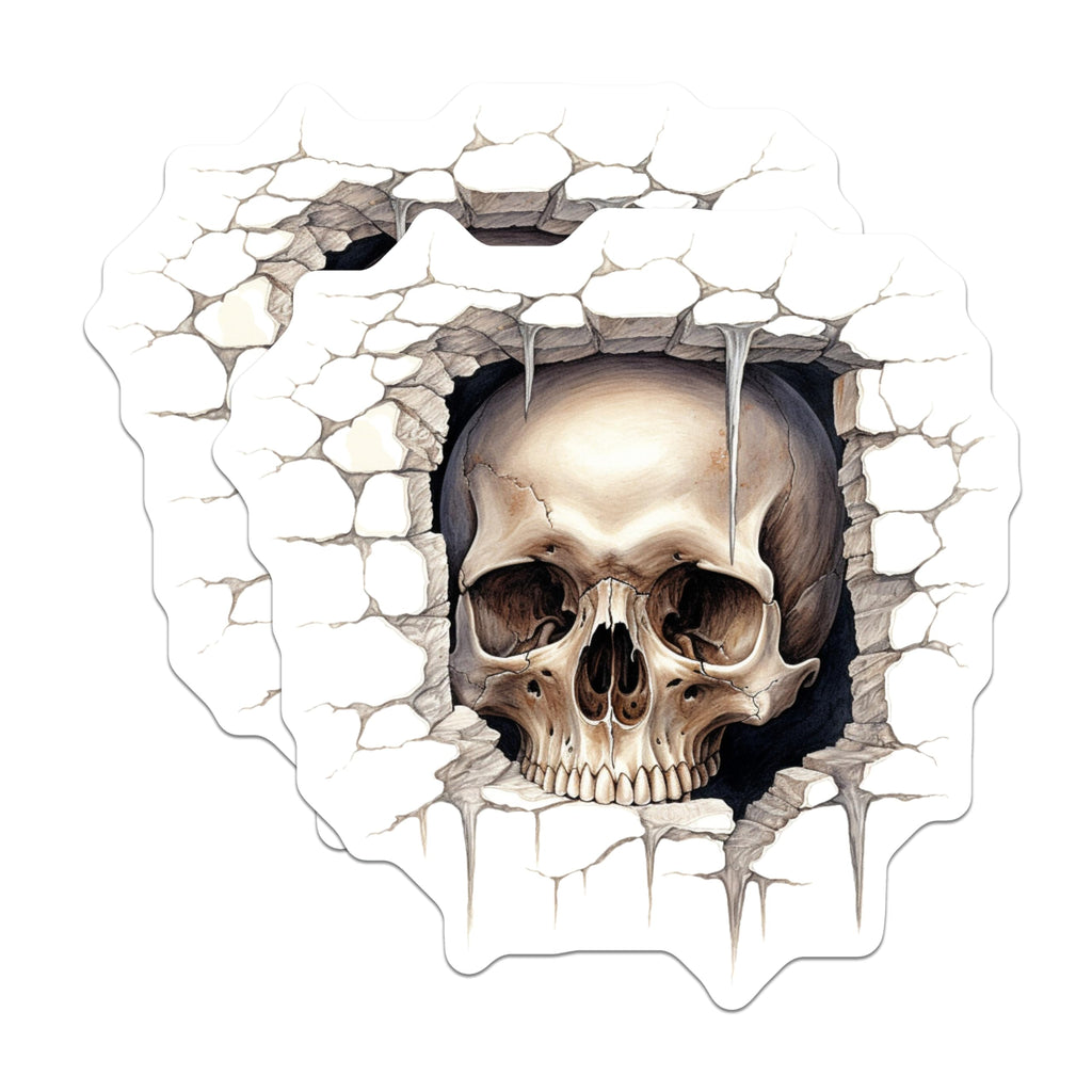 (2 Pack) Gothic Skull Magnets - Cracked Stone Wall Art - Macabre Ice Cave Decor - 5 Inches On Longest Side - Thick Durable Magnet - Made in USA - MAG20864