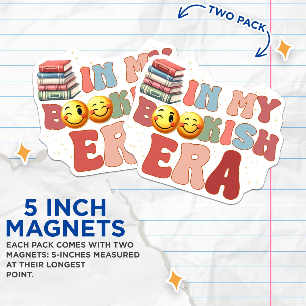 (2 Pack) Bookish Era Magnets - Reading Lover Decor - Book Emoji Refrigerator Magnets - 5" On Longest Side - Premium Magnet - for Cars, Refrigerators, Toolboxes, Lockers - Made in USA - MAG14739