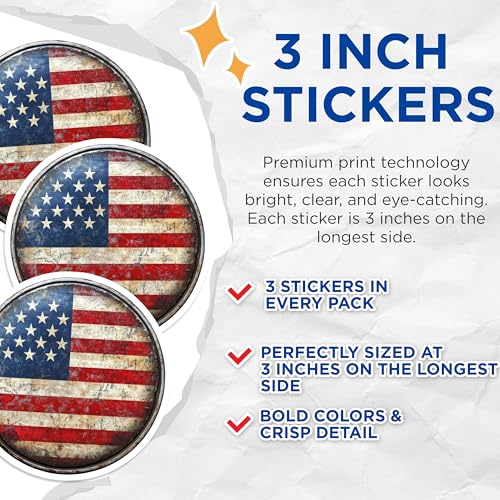 (3 Pack) Betsy Ross Flag Decals - USA Flag Sticker - Distressed American Flags - 3 Inches On Longest Side - Easy Peel & Apply - Made in USA - 3MCS0047