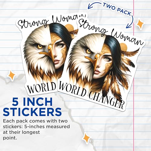 (2 Pack) Strong Woman Stickers - 5" On Longest Side - Sticks to Smooth Flat Surfaces - Made in USA - BMCS9243 - BMCS9243