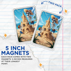 (2 Pack) Skeleton Beach Scene Magnets - Sandcastle Building - Skeleton Family - 5" On Longest Side - for Cars, Fridges, Toolboxes - Made in USA - MAG4441