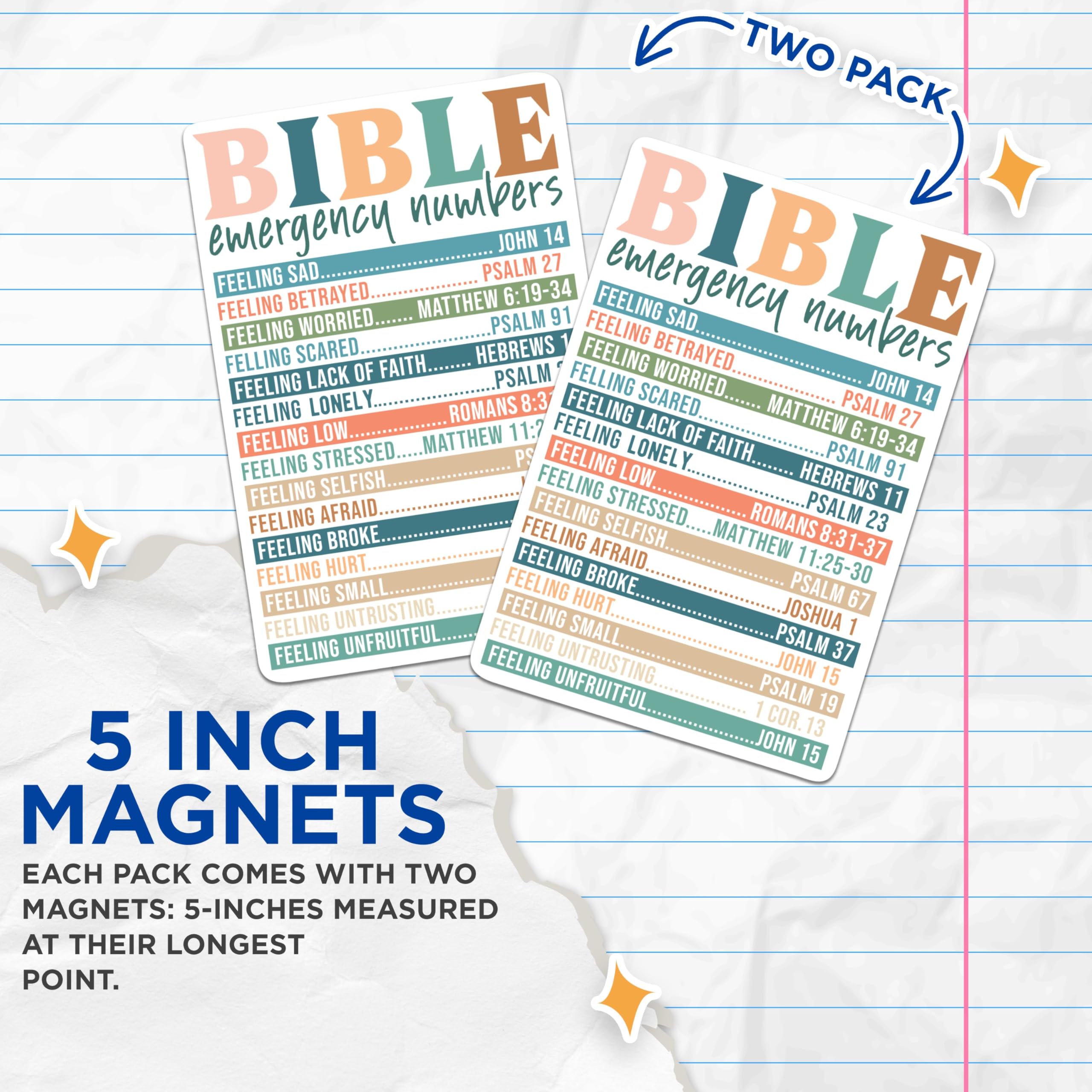 (2 Pack) Bible Emergency Numbers Magnets - Powerful and Empowering Bible Verses - 5 Inches On Longest Side - Premium Magnet - for Cars, Refrigerators, Toolboxes - Made in USA - MAG2164