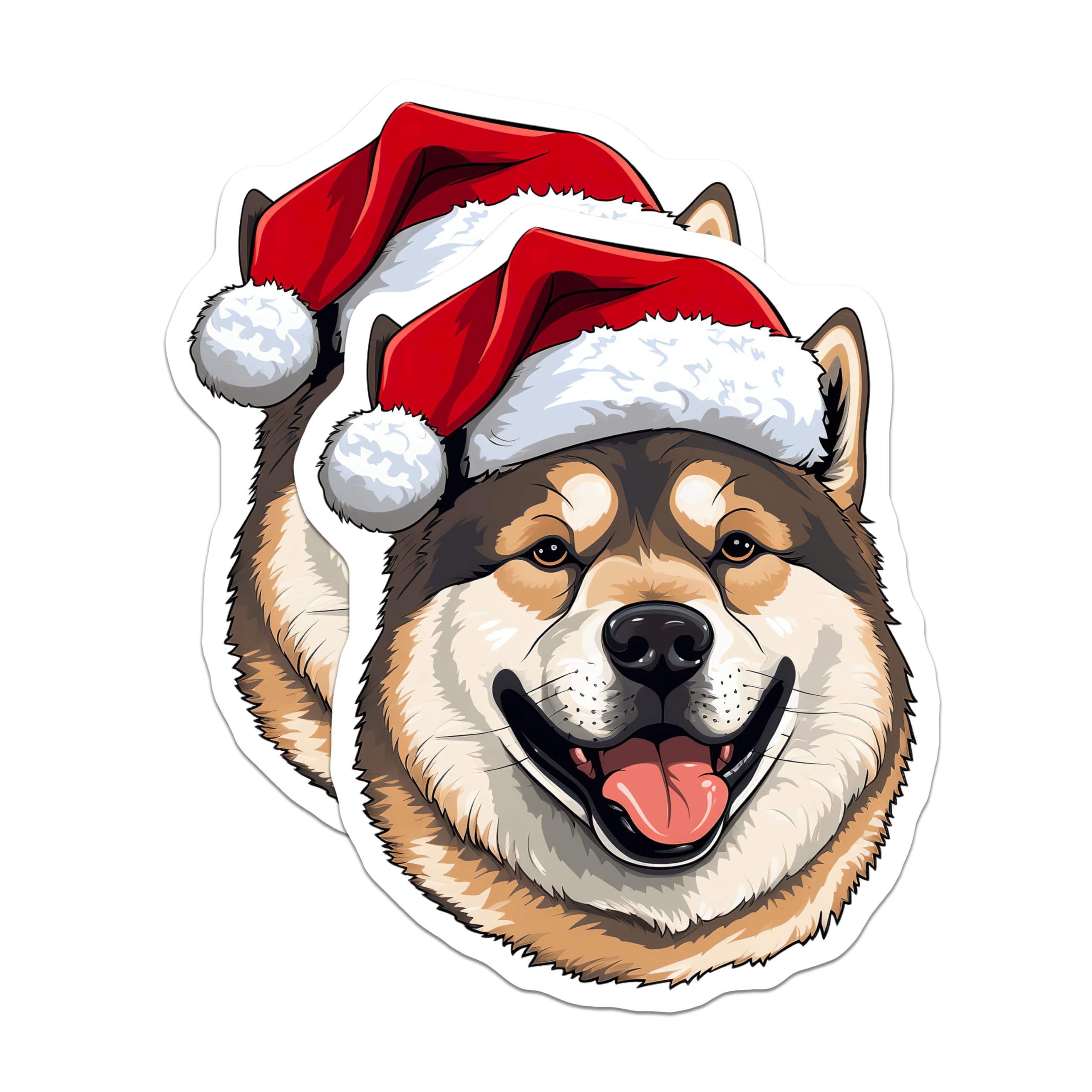 (2 Pack) Christmas Dog Magnets - Santa Hat Pup Akita Shiba Refrigerator Decor - Cute Dog Lover Holiday Magnet - 5 Inches On Longest Side - Thick Durable Magnet - Made in USA - MAG25910