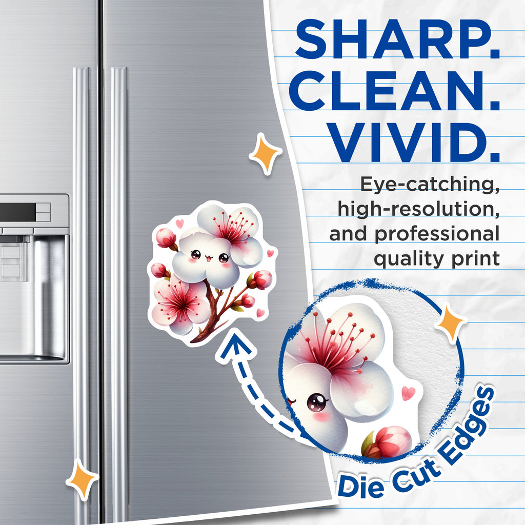 (2 Pack) Kawaii Sakura Magnets - Cute Flower Decor - Fridge Locker Accents - 5 Inches On Longest Side - Thick Durable Magnet - Made in USA - MAG38232