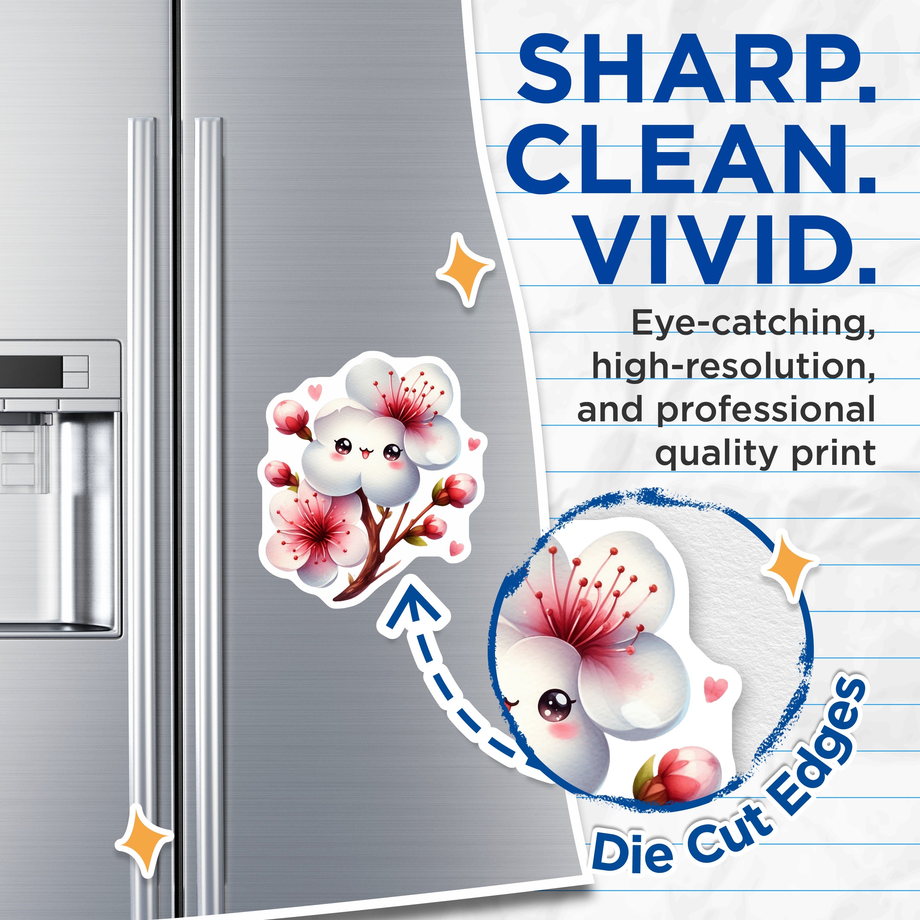 (2 Pack) Kawaii Sakura Magnets - Cute Flower Decor - Fridge Locker Accents - 5 Inches On Longest Side - Thick Durable Magnet - Made in USA - MAG38232
