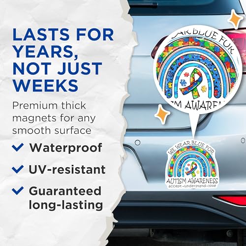 (2 Pack) Autism Awareness Magnets Magnets - Support Puzzle Art - 5" On Longest Side - Made in USA - Sticks to Refrigerators & Metal Surfaces - MAG9166