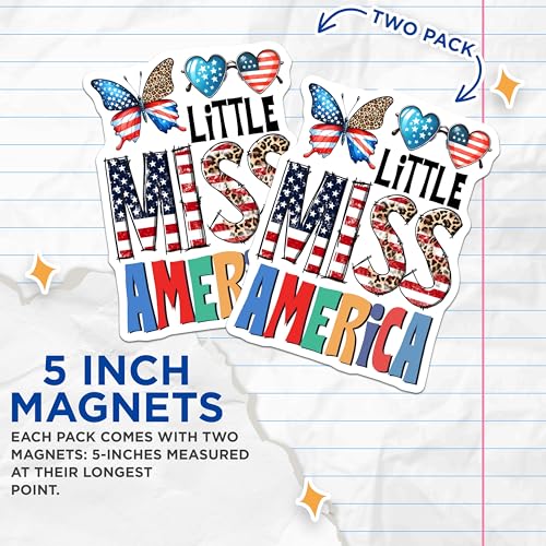 (2 Pack) Little Miss America Magnets - American Flag Decals - 5" On Longest Side - for Cars, Fridges, Toolboxes - Made in USA - MAG7443
