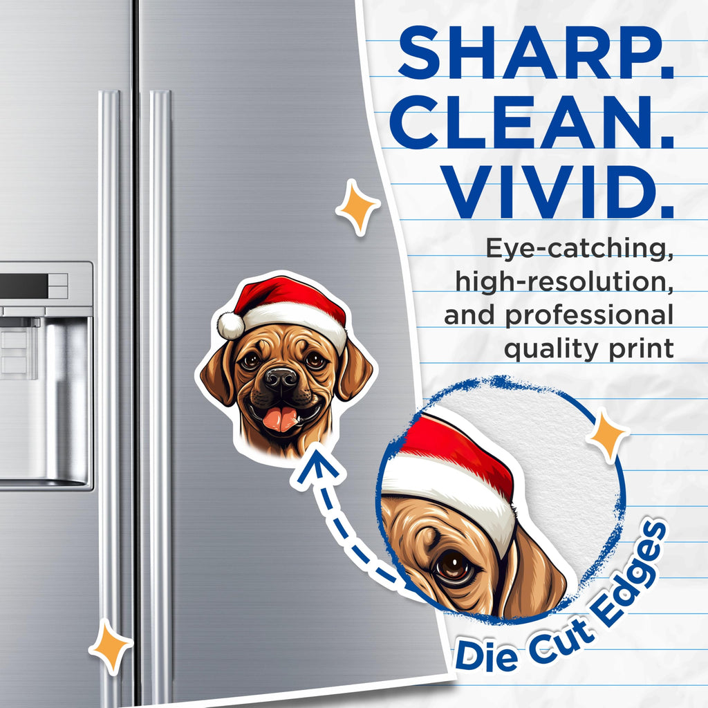 (2 Pack) Christmas Pug Dog Magnets - Festive Holiday Puppy Decor - Happy Canine Refrigerator Locker Decal Accessory - 5 Inches On Longest Side - Thick Durable Magnet - Made in USA - MAG24265