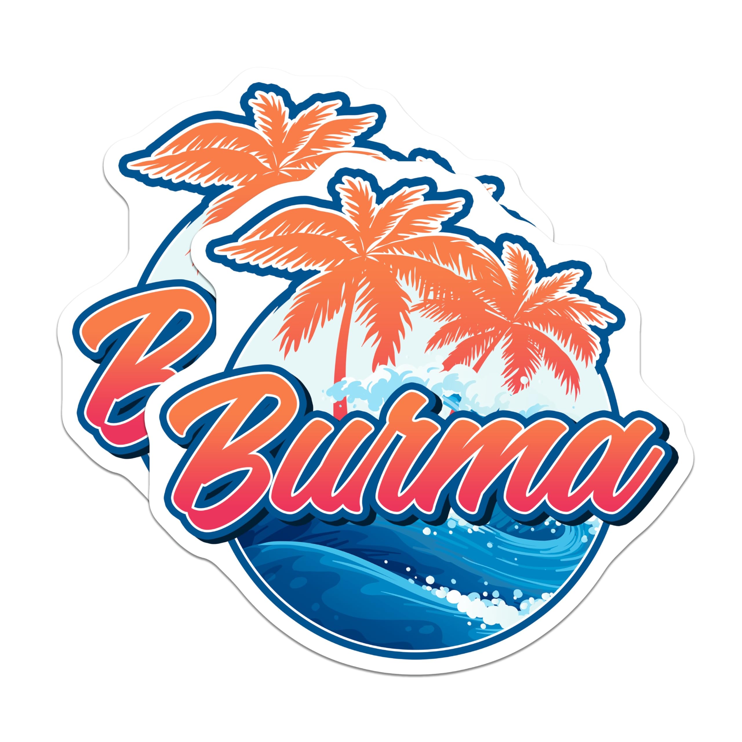 (2 Pack) Burma Magnets - Tropical Travel Souvenir - Retro Ocean Wave Fridge Decor - 5" On Longest Side - Premium Magnet - for Cars, Refrigerators, Toolboxes, Lockers - Made in USA - MAG18882