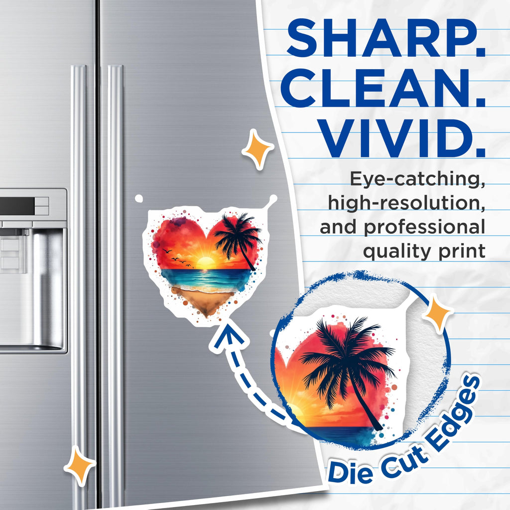 (2 Pack) Beach Sunset Magnets - Tropical Vacation Decor - Heart Shape Art - 5 Inches On Longest Side - Thick Durable Magnet - Made in USA - MAG25931