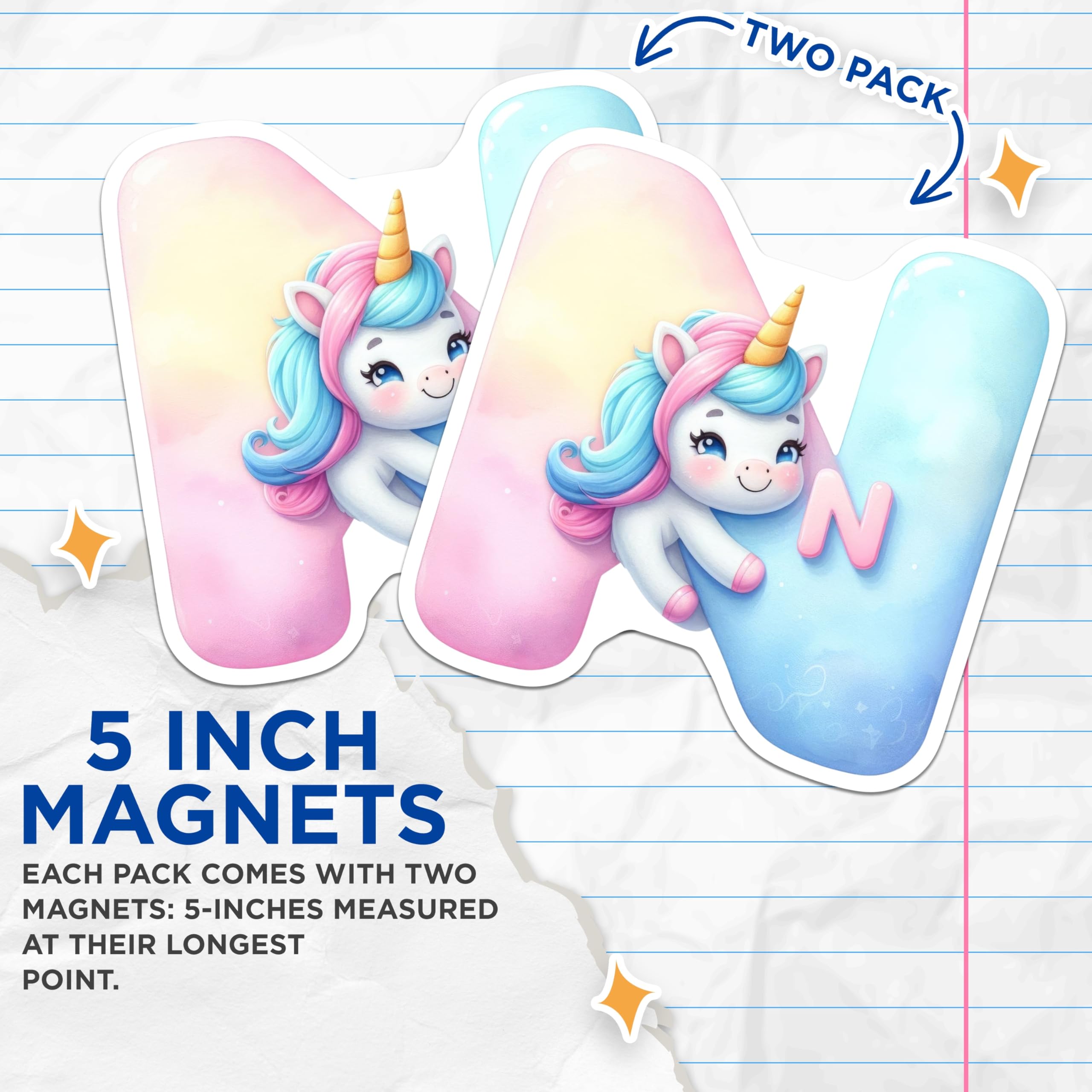 (2 Pack) Unicorn Letter N Magnets - Alphabet Initial - Fridge Decor - 5" On Longest Side - Premium Magnet - for Cars, Refrigerators, Toolboxes, Lockers - Made in USA - MAG15580