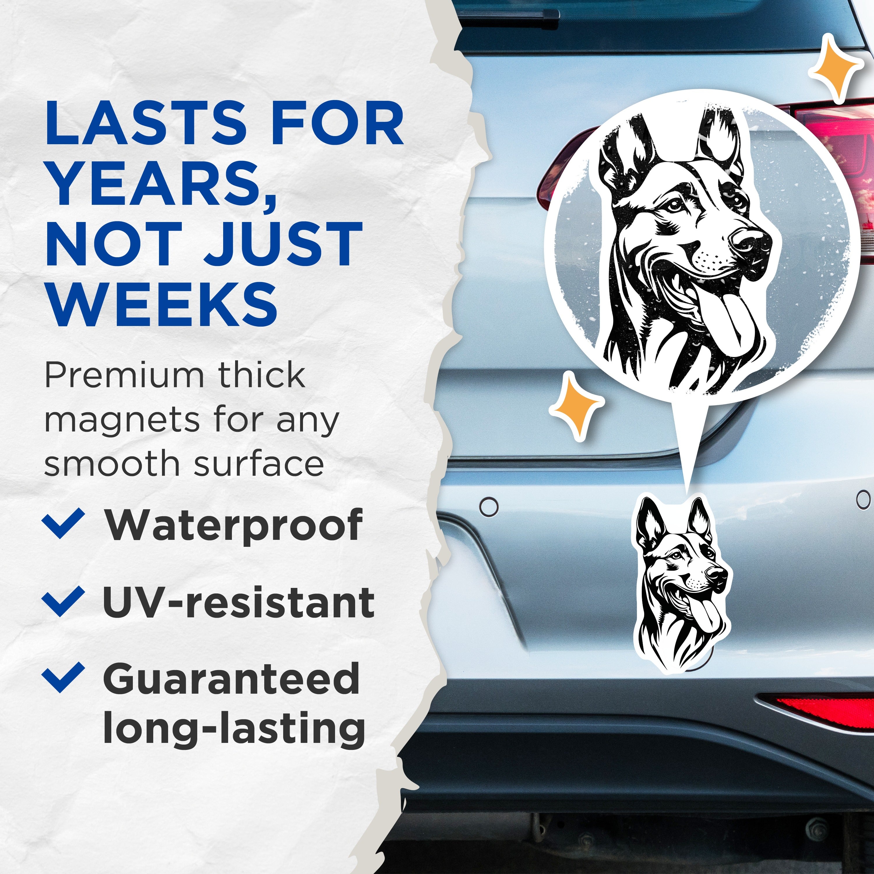 (2 Pack) German Shepherd Dog Magnets - GSD Pet Lover Decor - Black White Canine Art - Dog Parent Fridge Accent - Animal Enthusiast Locker - 5" - Thick Durable Magnet - Made in USA - MAG39325