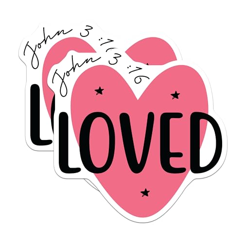 (2 Pack) Loved Stickers - Heart Stickers - Bible Verse Stickers - Faith Stickers - 5" On Longest Side - Sticks to Any Smooth Flat Surface - Made in USA - BMCS3112