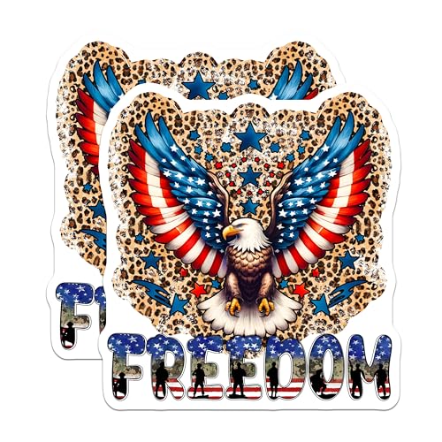 (2 Pack) Patriotic Eagle Stickers - Freedom - American Flag Eagle - USA Pride - 5" On Longest Side - Sticks to Smooth Flat Surfaces - Made in USA - BMCS7399