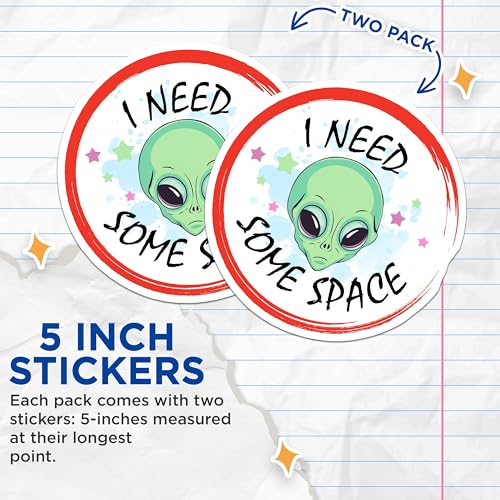 (2 Pack) I Need Some Space Stickers - Alien Head - Fun Outer Space - 5" On Longest Side - Sticks to Smooth Flat Surfaces - Made in USA - BMCS7772