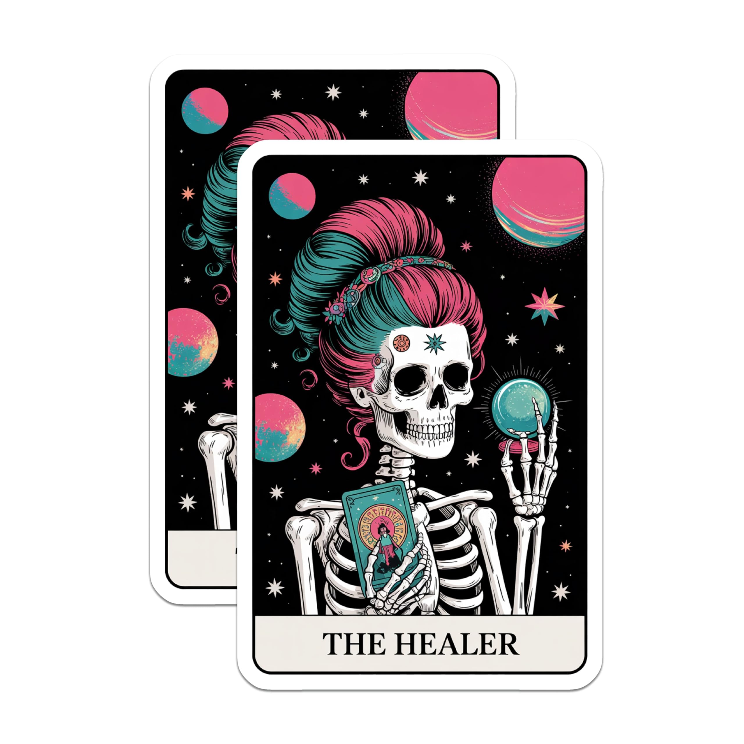 (2 Pack) The Healer Tarot Magnets - Skeleton Fortune Teller - Psychic Celestial Decor - 5 Inches On Longest Side - Thick Durable Magnet - Made in USA - MAG22219