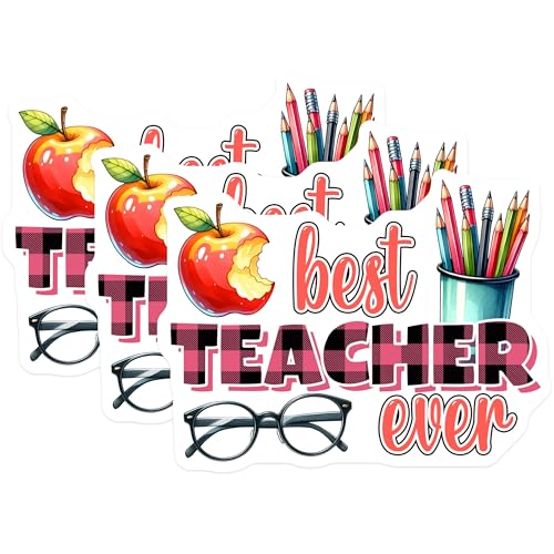 (3 Pack) Teacher Decals - Best Teacher Ever - Apple Pencils Laptop Decal - 3 Inches On Longest Side - Easy Peel & Apply - Made in USA - 3MCS6798