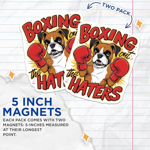 (2 Pack) Boxing Out The Haters Magnets Magnets - Dog Lovers Decor - 5" On Longest Side - Made in USA - Sticks to Refrigerators & Metal Surfaces - MAG8519