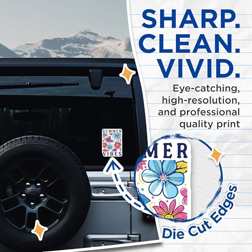(2 Pack) Summer Vibes Stickers - Floral Design - Bright Colorful Flowers - 5" On Longest Side - Sticks to Smooth Flat Surfaces - Made in USA - BMCS9582