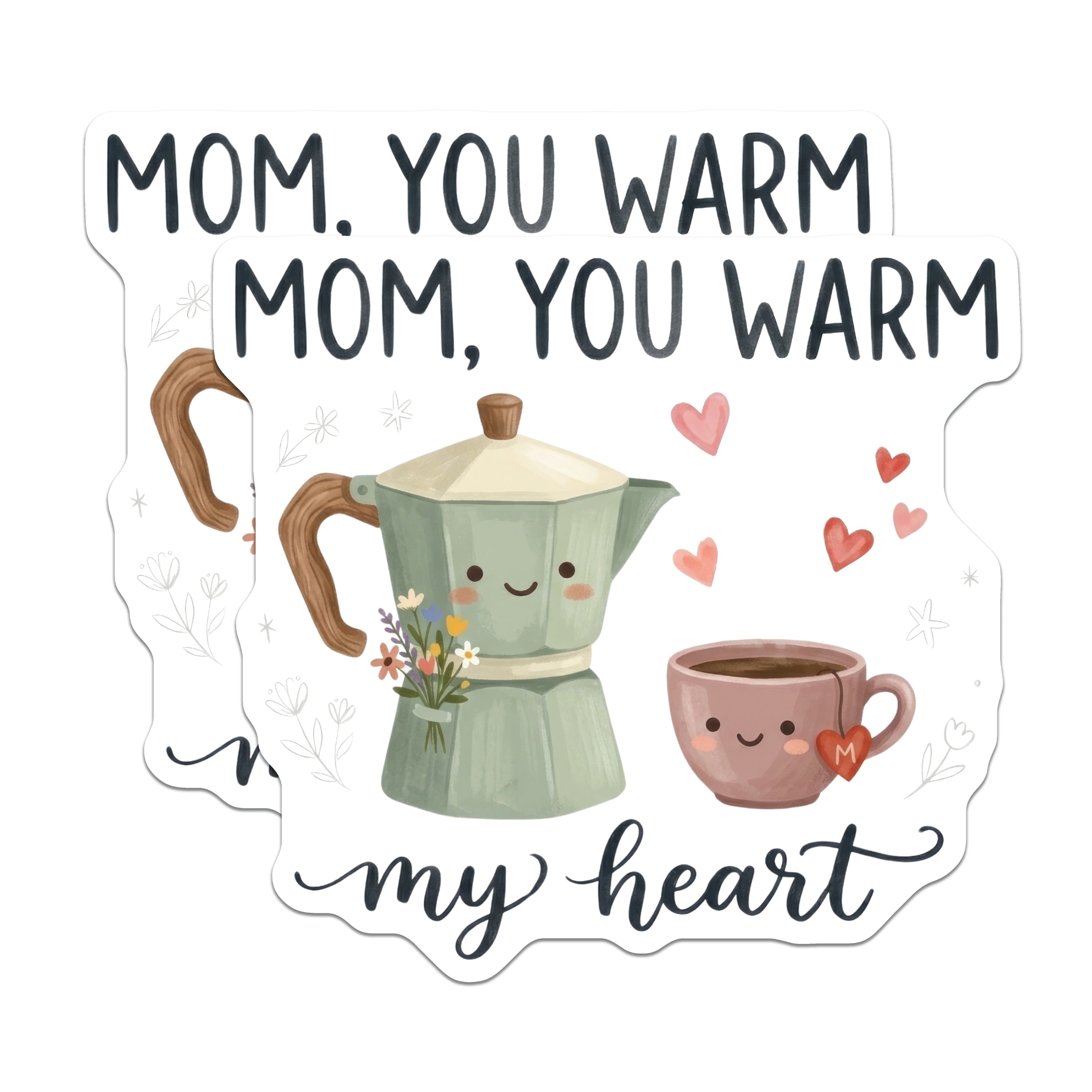 (2 Pack) Mom You Warm My Heart Magnets - Cute Coffee Tea Lover Decor - Mother Appreciation Home Accessory - 5 Inches On Longest Side - Thick Durable Magnet - Made in USA - MAG39120