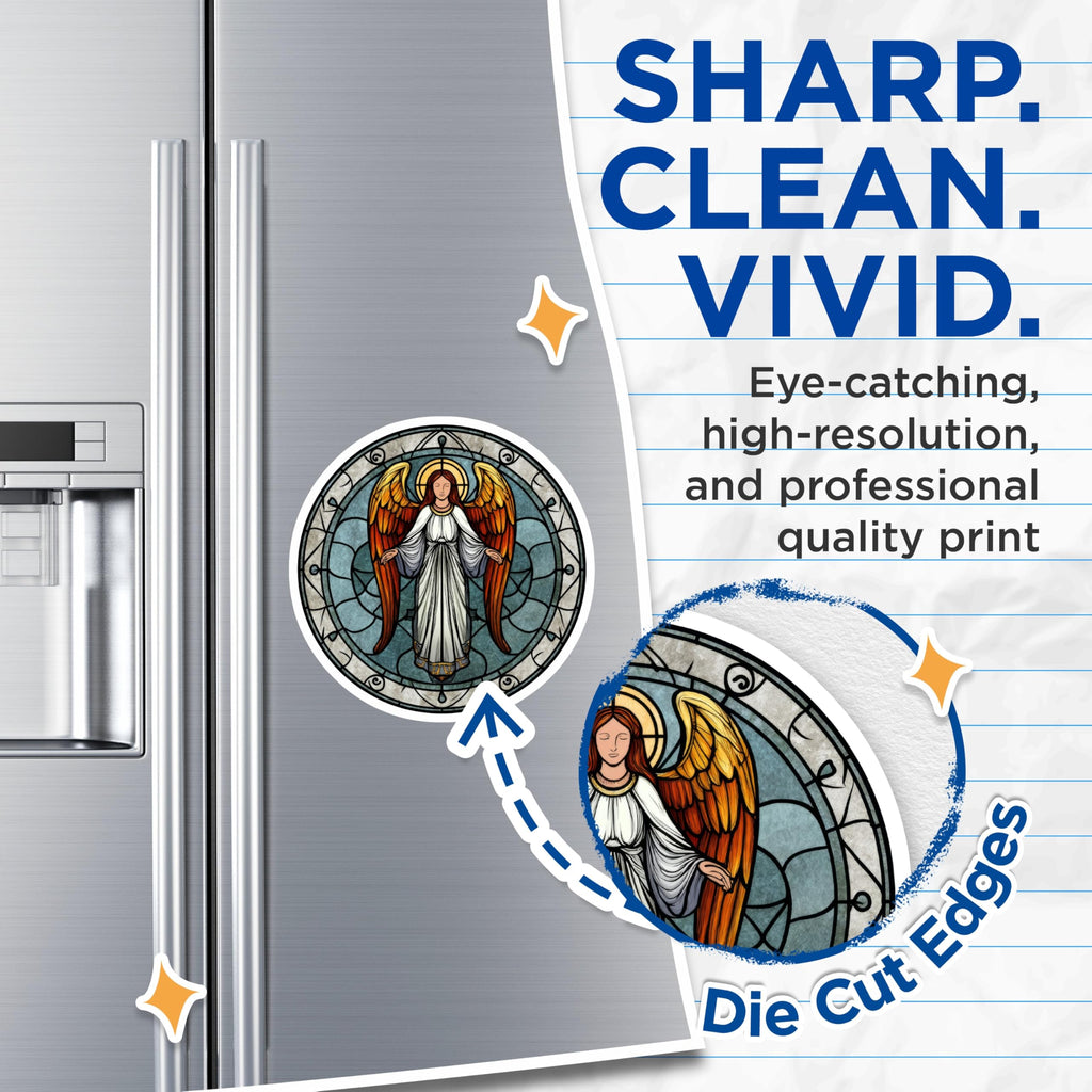 (2 Pack) Angel Magnets - Stained Glass Look - Religious Decor - 5" On Longest Side - Premium Magnet - for Cars, Refrigerators, Toolboxes, Lockers - Made in USA - MAG15585