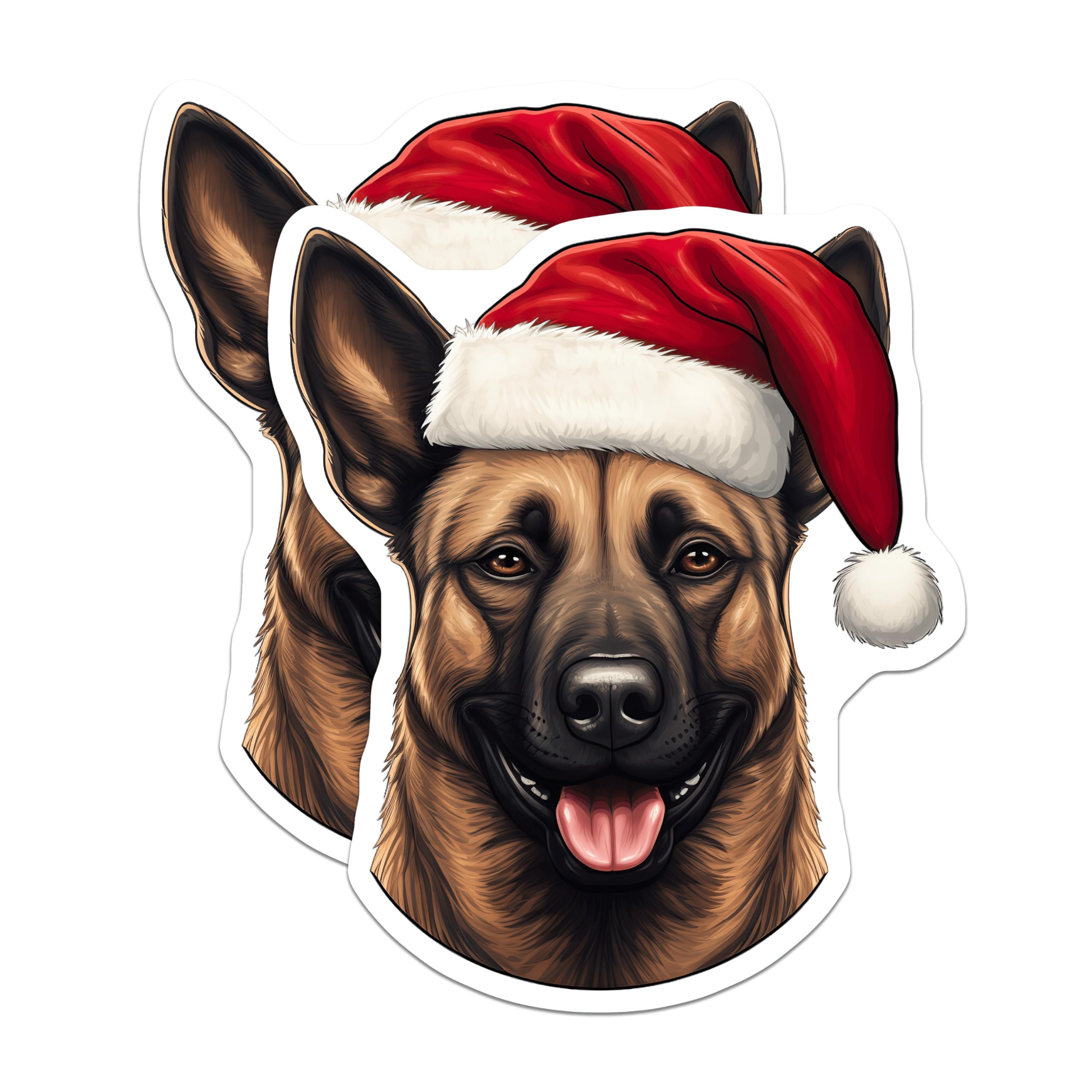 (2 Pack) German Shepherd Christmas Magnets - Santa Hat Dog Decor - Holiday Animal Lover Item - 5 Inches On Longest Side - Thick Durable Magnet - Made in USA - MAG27404