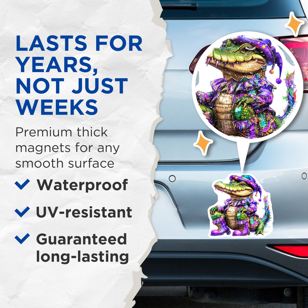 (2 Pack) Alligator Magnets - Mardi Gras Decor - Whimsical Alligator Art - 5" On Longest Side - Premium Magnet - for Cars, Refrigerators, Toolboxes, Lockers - Made in USA - MAG15567