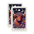 (2 Pack) Highland Cow Stickers - Moon and Stars Cow - Floral Design - Unique Cow - 5" On Longest Side - Sticks to Smooth Flat Surfaces - Made in USA - BMCS5433