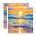 (2 Pack) Ocean Sunset Magnets - Watercolor Waves Art - Coastal Beach Fridge Decor - 5 Inches On Longest Side - Thick Durable Magnet - Made in USA - MAG23972