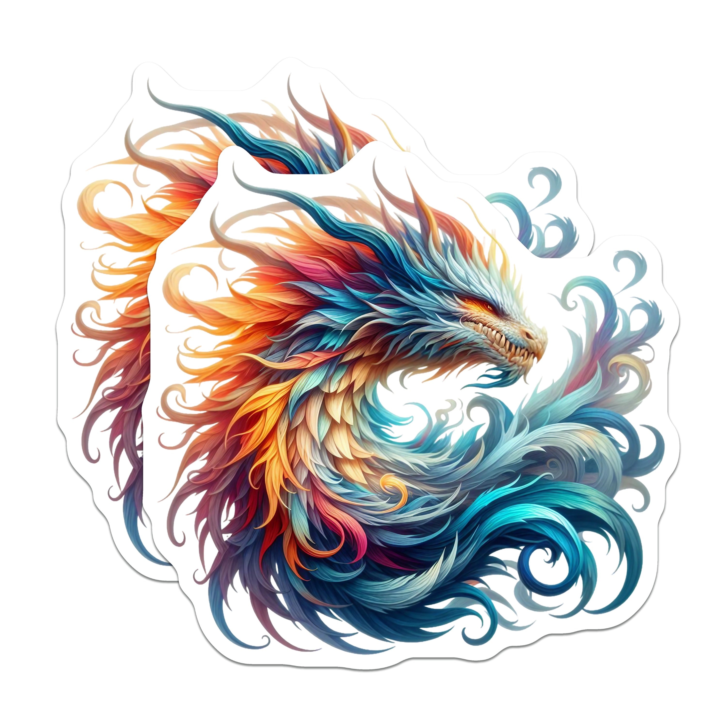 (2 Pack) Rainbow Dragon Magnets - Fantasy Creature Art - Vibrant Aesthetic Decor - 5 Inches On Longest Side - Thick Durable Magnet - Made in USA - MAG37800