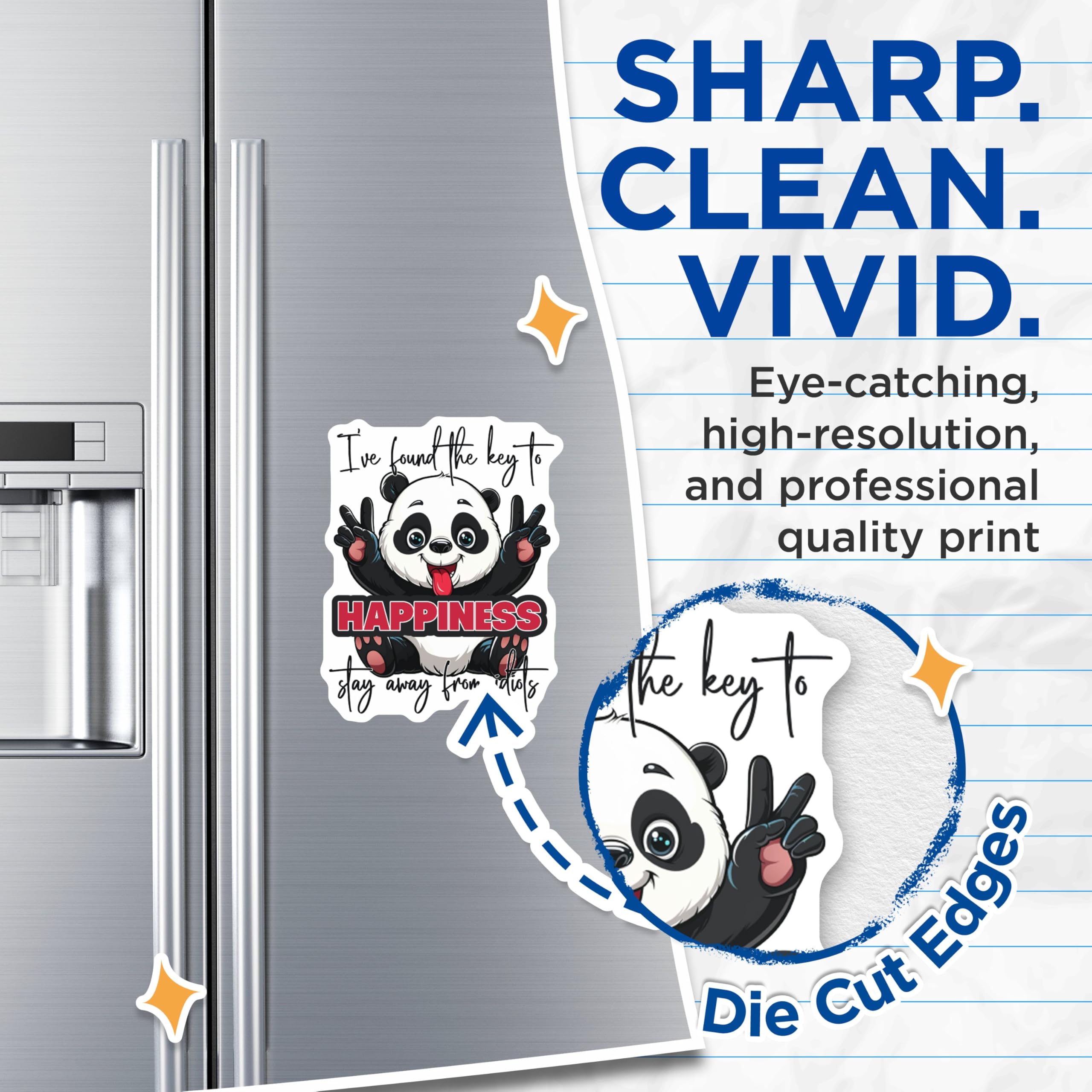 (2 Pack) Panda Fun Happiness Magnets - Cute Panda Magnets - Anti-Stress Quotes - Positive Vibes Magnets - 5" On Longest Side - for Cars, Fridges, Toolboxes - Made in USA - MAG4373